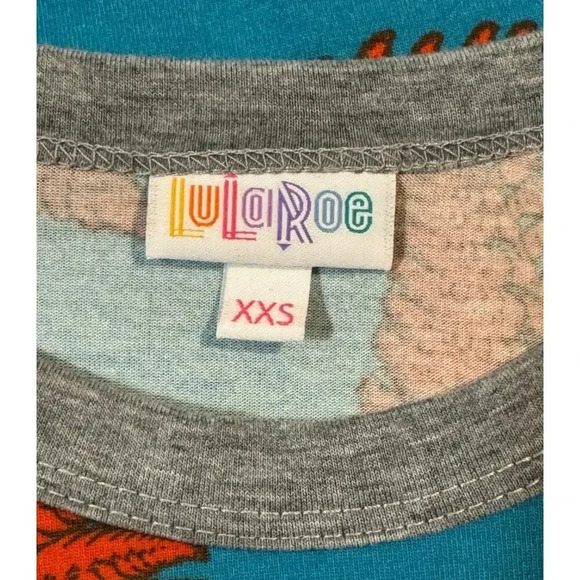 NEW LuLaRoe Women's XXS Randy Raglan Tee Blue Orange‎ Fern Leaf 3/4 Sleeve - Picture 4 of 8
